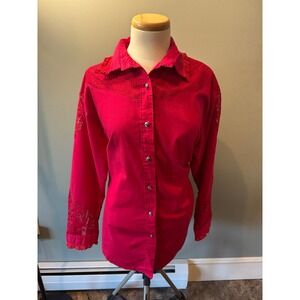 Vintage 90's‎ Saisa Women's Western Shirt 2X Red Lace Trim Made In USA